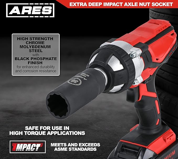ARES 12044-30MM Axle Nut Socket - 12 Point Socket - Extra Deep 1/2-Inch Drive Impact Socket for Easy Removal of Axle Shaft Nuts