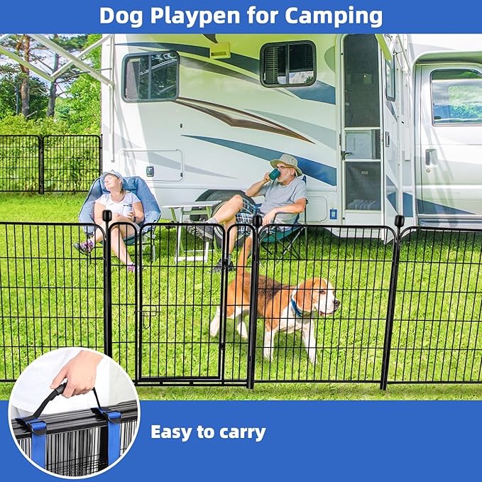 ADAVIN Tall Garden Fence 40 in(H)횞31 Ft(L) 14 Panels, Heavy Duty Iron Metal Fence with Gate Low Threshold, Dogs Rabbit Fences Outdoor Camping, Flower Bed Fencing Border, Temporary Black Yard Fences