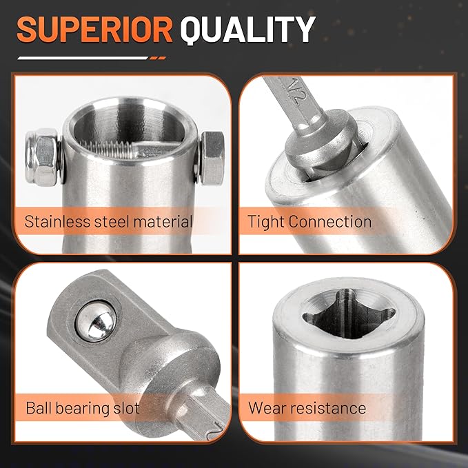 Trailer Jack Drill Adapter Compatible with 1 Inch Jack Drive Shaft, with 1/2 Inch Socket Adapter Bit, Heavy Trailer Jacks Duty Stainless Steel Drill Adapters Kit