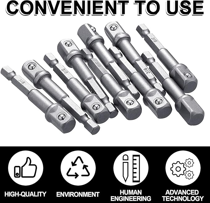Impact Adapter Square Socket for Drills Extension Driver Bits Hex Impact Socket Adapter for Automotive DIY(1/2 3/8 1/4 Inch Square Tip,Silver)