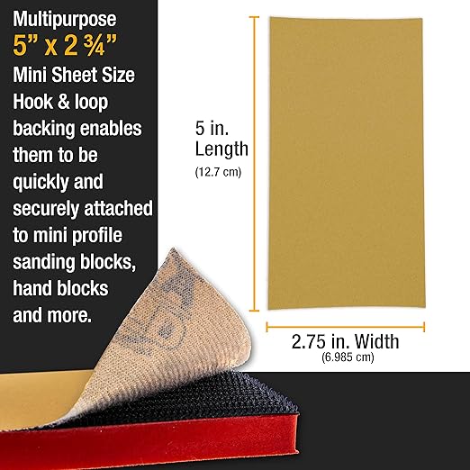 Dura-Gold Premium 5" x 2.75" Gold Sandpaper Sheets, 120 Grit (Box of 40) - Hook & Loop Backing, Wood Furniture Woodworking, Auto Paint - for Palm Sanders, Clip-On, Hand Sanding Blocks