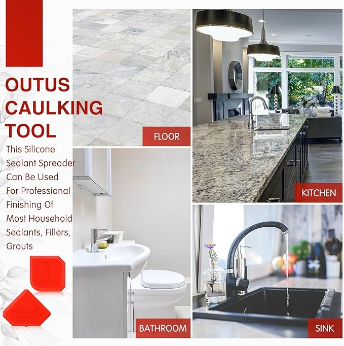 Outus 2 Pieces Caulking Tool Set Silicone Sealant Grout Tool for Kitchen Bathroom Floor Sealant Sealing(Red)