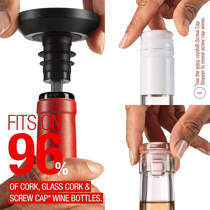 zzysh짰 3 in 1 Wine Saver, Stopper & Argon Gas Wine Preserver Up to 8 Weeks - Wine Preservation System with Argon Gas Cartridges For Wine - Most Inspired Wine Set Gifts for Women, Men Wine Lovers