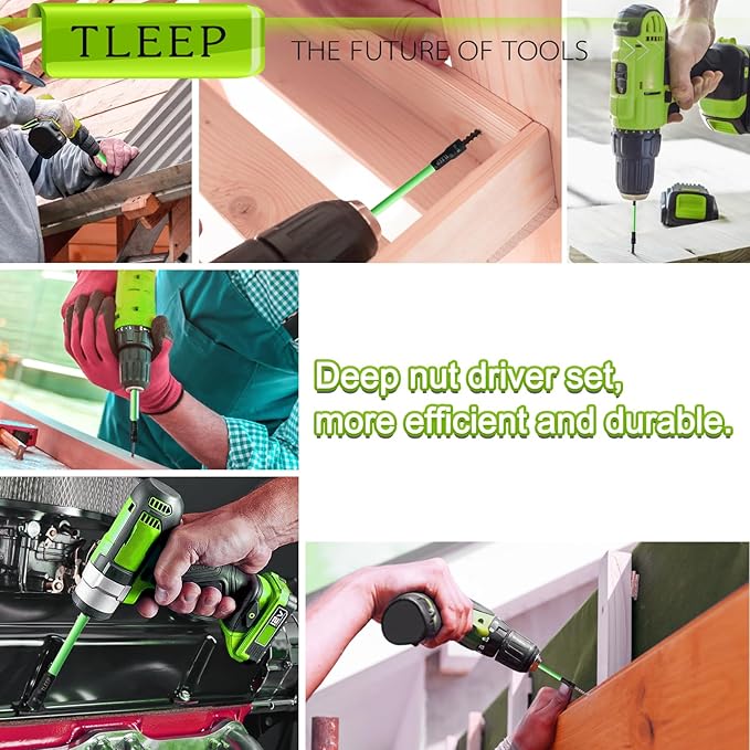 150MM 5/16" Magnetic Power Nut Driver Set for Impact Drill, 1/4" Hex Head Drill Bit Set SAE Screwdriver Socket Set, Chrome Vanadium Steel Quick Change Chuck Socket Wrench Nut Setters