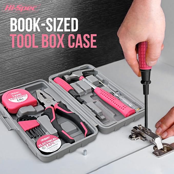 Hi-Spec Mini Tool Kit: Pink Basic Tool Box for College/Dorm, Home & Office DIY. Household Basic Repairs in a Portable Case