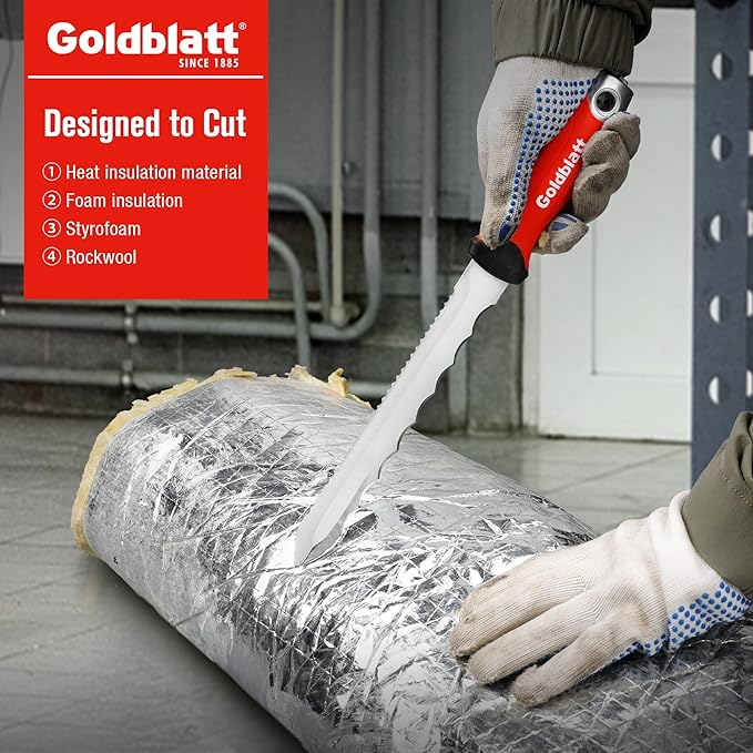 Goldblatt Insulation Knife, 8 Inch Stainless Steel Blade - Serrated Sharp Double Side Insulation Cutter Tool for Cutting Heat Material, Styrofoam - Rockwool Sod Cutter Lawn Repair Garden Knife