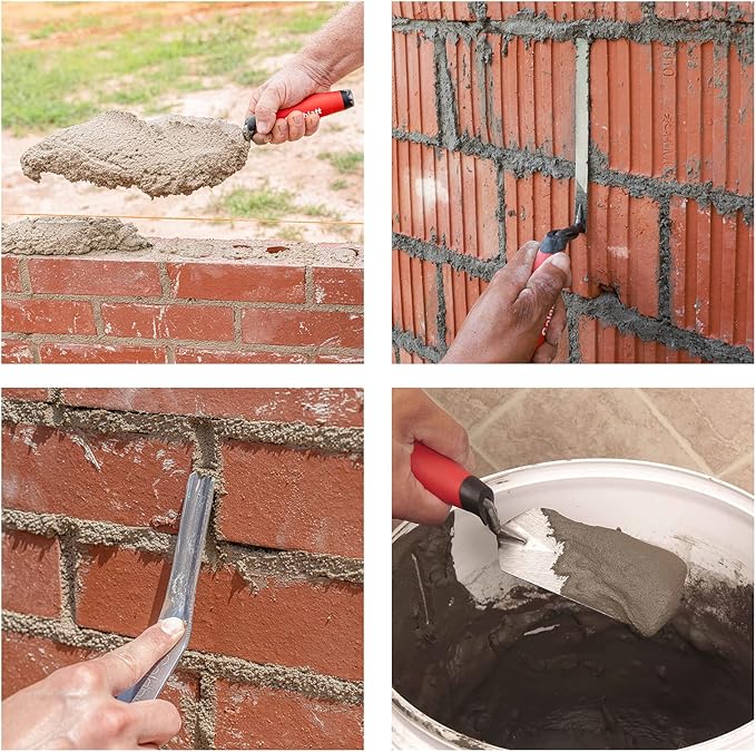 Goldblatt 6PCS Masonry Hand Tool Set - 11" x 5-1/2" Philadelphia Brick Trowel, 2PC Pointing Trowel, 5" x 2" Margin Trowel, 1/2" Tuck Pointing Trowel, 5/8??x 1/2??Convex Brick Jointer
