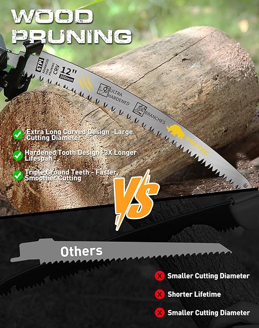 Japanese Teeth Reciprocating Saw Blades 12 Inch, Arc Edge Wood Pruning Reciprocating Saw Blades 6TPI Tree Trimming, Wood Cutting, Cr-V Reciprocal Saw Blades Better Wear Resistance, (5 Pack)