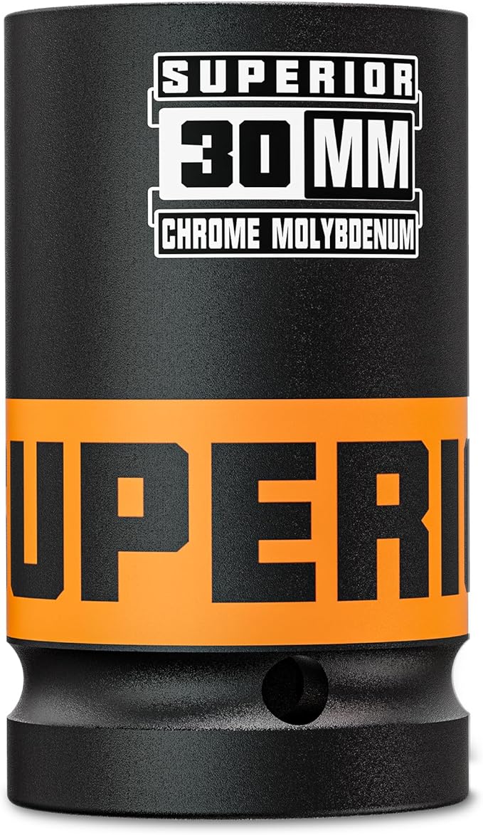 1" Drive Impact Socket, 30 mm Deep Socket, Metric Axle Nut Socket, 6 Point, CR-MO, Automotive, Truck Maintenance, Heavy Equipment Repair