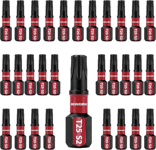 30Pieces T25 1 In. Insert Driver Bits,Impact Tough Magnetic #25 Torx Head Power Bits, S2 Alloy Steel T25 Screwdriver Bits Set