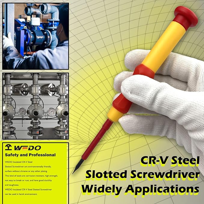 WEDO Insulated Precision Slotted Screwdriver, Magnetic Tip Mini Electrician Screwdriver, VDE 1000V, Size 3.0횞152mm, IEC 60900