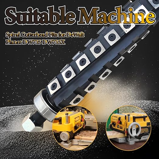 Spiral Cutterhead for DeWalt Planer DW735 DW735X Thickness Planer 13 Inch Spiral Cutter Head with Reversible Carbide Inserts Woodworking Helical Cutter Head
