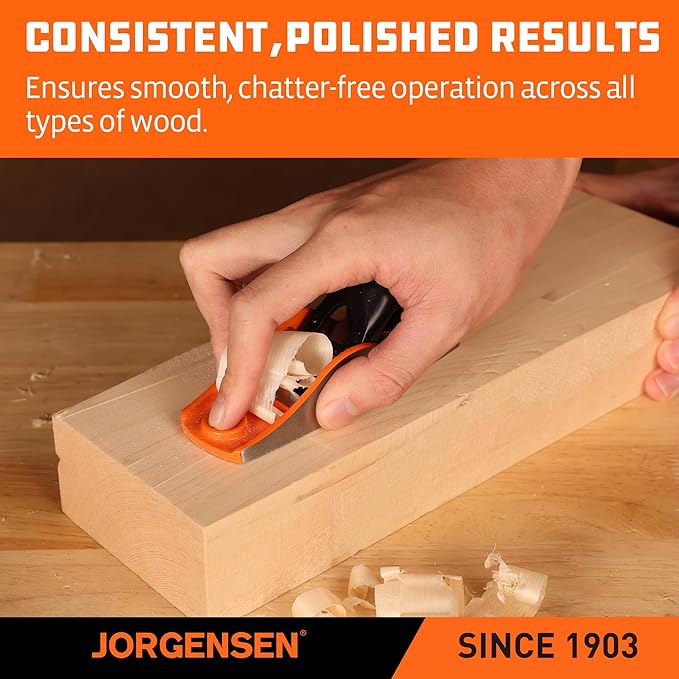 JORGENSEN 5-1/4" Wood Planer, Hand Planer for Woodworking, Low Angle Block Plane, Small Hand Plane for Detail Trimming, Wood Planing, Craft - Professional Ductile Iron Body, Adjustable Cutting Depth