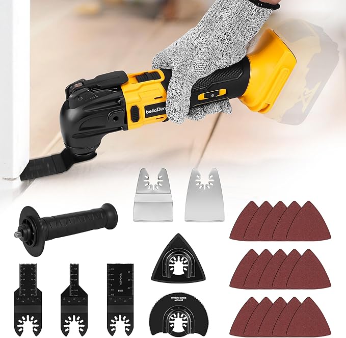 Cordless Oscillating Tool with DeWalt 20V MAX Batteries,6 Variable Speed Brushless Motor (6000-20000 OPM), 4째 Swing Angle, 23-Piece Accessory Kit for Sanding, Cutting & Scraping(Tools Only)