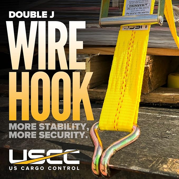 US Cargo Control Wire Hook Ratchet Straps 2 Inch x 30 Foot (320-Pack), 10,000 LBS Break Strength, Ratchet Straps Heavy Duty with Double J Hooks, Cargo Tie Downs for Flatbed Trailers and Trucks