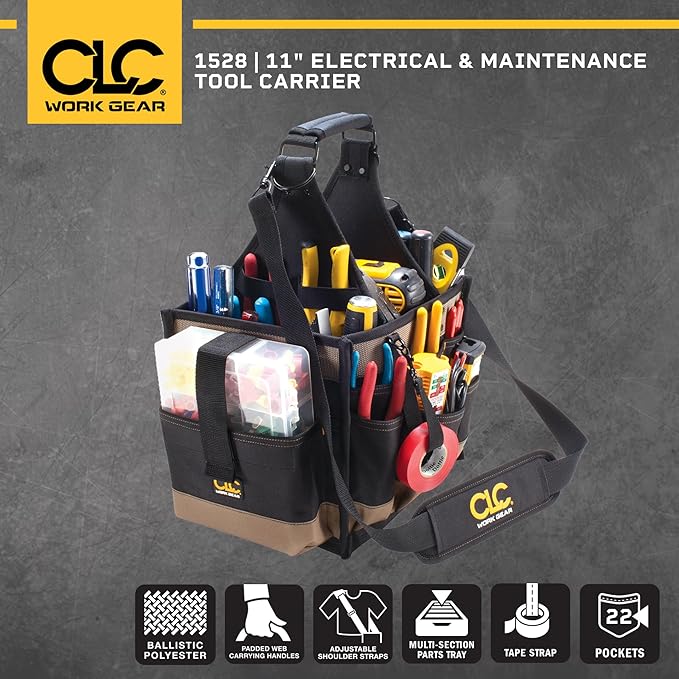 CLC Custom LeatherCraft 1528 Large Electrical and Maintenance Tool Carrier, Black
