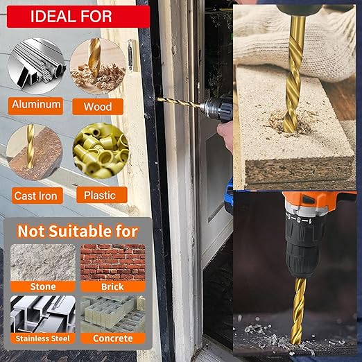 99pcs Titanium Coated Drill Bit Set,Twist Drill Bits for Drilling Wood Copper Aluminum Alloy Plastic,135째 Point Angle Metric Sizes from 1/16" up to 3/8" with Storage Case