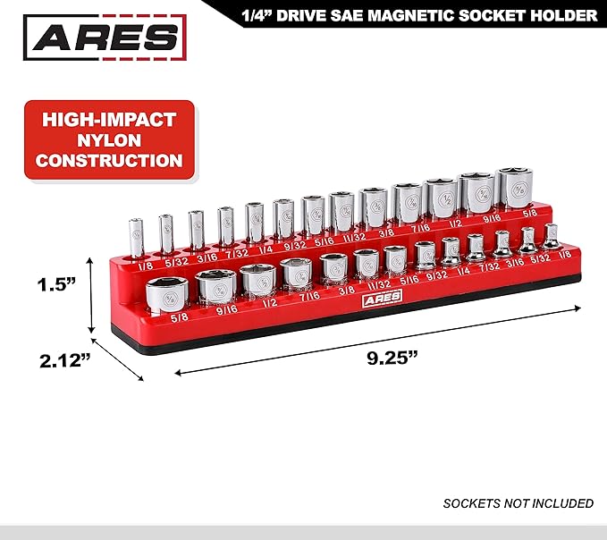 ARES 70232-26-Piece 1/4-Inch SAE Magnetic Socket Organizer - 13 Standard Size and 13 Deep Size Socket Holder - Keeps Your Tool Box Organized