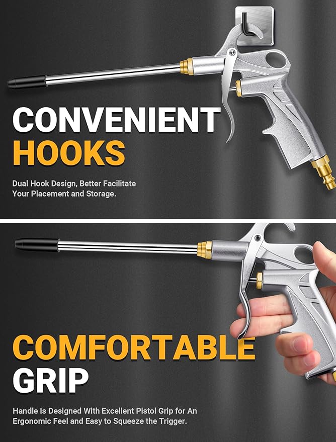 Heavy Duty Air Blow Gun Air Nozzle Blow Gun, Air Blower for Compressor with Bigger Pipe & Extended Nozzle, Pneumatic Air Compressor Accessories Tool for Car Detailing/Industrial Household Cleaning