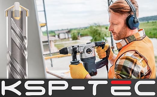 KSP-TEC짰 | Carbide - Cross Tipped SDS-Plus Rotary Hammer Drill and Chisle Bit Set with Storage Case for Masonry, Concrete, Brick, Stone