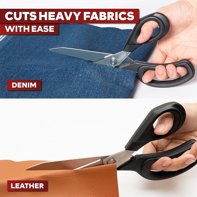 XFasten Sewing Scissors for Fabric Cutting Black 9.5 Inch Premium Professional Fabric Scissors Sewing | Large and Heavy duty