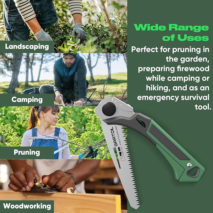 GARTOL 8-Inch Folding Saw with Sharp SK5 Blade, Ergonomic Grip, Portable Hand Pruning Saw for Wood Cutting, Pruning, Camping, and DIY Tasks, Cuts Branches Up to 6 Inches