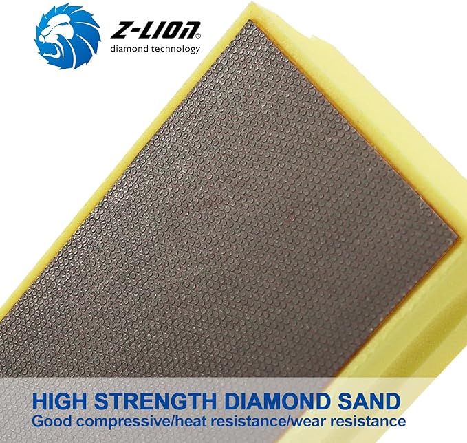 Z-Lion Diamond Hand Polishing Pads Electroplated Grinding Pads Foam-Back Block for Glass Stone Concrete Marble Tiles Grit 400