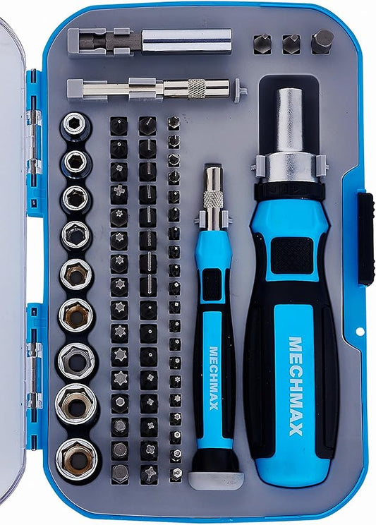 68-Piece MECHMAX Ratcheting Screwdriver Set - Magnetic Bit Driver Kit with Sockets & Precision Tools in Impact Case. Essential for Home, Auto, Electronics & DIY Gifts