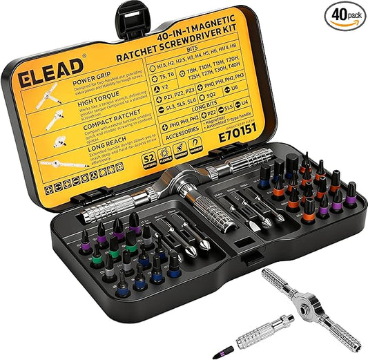 40 in 1 Magnetic Ratchet Screwdriver Set, Multi Bit Magnetic Ratcheting Screwdriver Set with Detachable Ratchet Handle, Repair Tool Kit for Computer Bicycle Furniture DIY