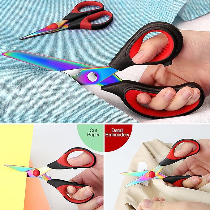Premium 9.5" Titanium Coating Sharp Tailor Sewing Scissors All Purpose, Heavy Duty Fabric Cutting Shears, Right/Left Handed Soft Comfort Grip Scissors for Office School Home Craft Supplies