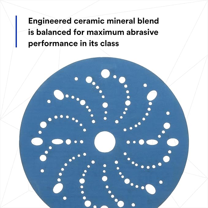 3M Hookit Blue Abrasive Discs 36183, Multi-Hole, Blend Preparation, Paint Preparation, 6 in, 600 Grade, 50 Discs/Carton