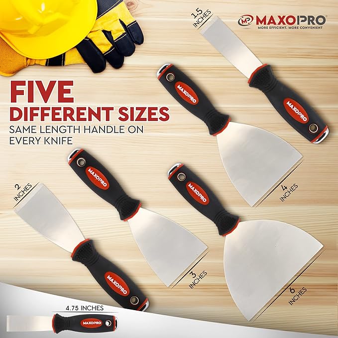 Professional Putty Knife Set Stainless Steel ??5Pcs Durable Putty Knife Scrapers for Drywall Spackle, Filing, Paint Scraping ??Puddy Knife Wall Repair Kit with Ergonomic Non-Slip Handle
