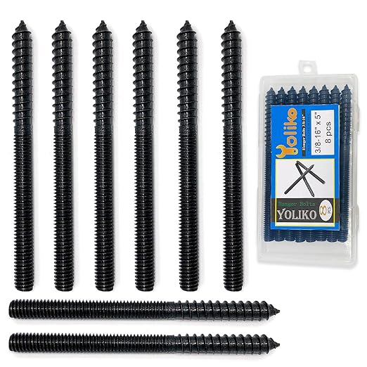 8 Pack 3/8-16 x 5 Inch Black Hanger Bolts 3/8-16" Double Headed Bolts 3/8 Wood Dowel Screw Self-Tapping Screw Hanger Bolts for Furniture Screws Double Screw Threaded Rods Bolt 127mm Length
