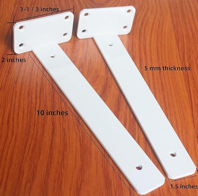 12 Pack - 10 inch White Hidden L Shelf Bracket (1/5 Inch Thicked) Iron Floating Shelf Brackets Rustic Industrial Metal Brackets for Shelf Support