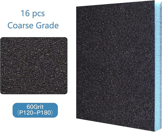 16Pcs 60 Grit Sanding Sponge, Jamiikury Coarse Sanding Blocks Washable and Reusable, Wet Dry Sandpaper Sponge for Wood Metal FurniturePaint and Drywall