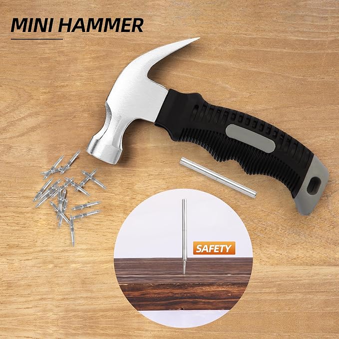 200 Pcs Double Head Skirting Nails with Mini Claw Hammer Set with 4 Tools - Invisible Seamless Baseboard Screws for Solid Wood Trim, Double-Sided Installation