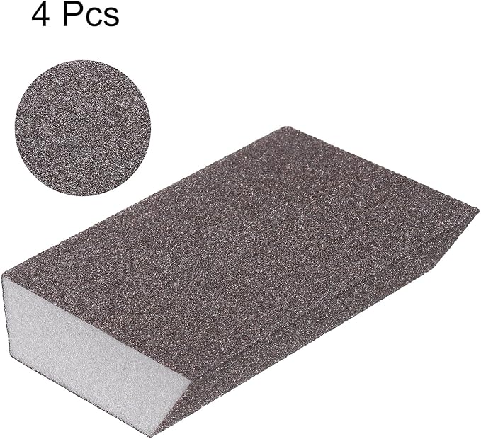 HARFINGTON 4pcs Sanding Sponge Blocks 180-220 Grit Sanding Sponge with Angled Edge 4"x2.8"x1", Washable and Reusable Foam Sanding Block for Polishing Kitchen Metal Wood Drywall Home