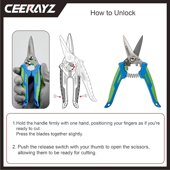 7" Scissors All Purpose, Heavy Duty, Multipurpose, for DIY Projects, Office, Production Lines, Pruning, with Protective Sheath and Magnetic Holder (Blue/Green)