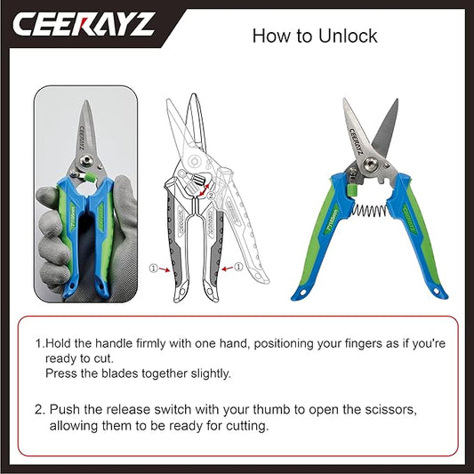 7" Scissors All Purpose, Heavy Duty, Multipurpose, for DIY Projects, Office, Production Lines, Pruning, with Protective Sheath and Magnetic Holder (Blue/Green)