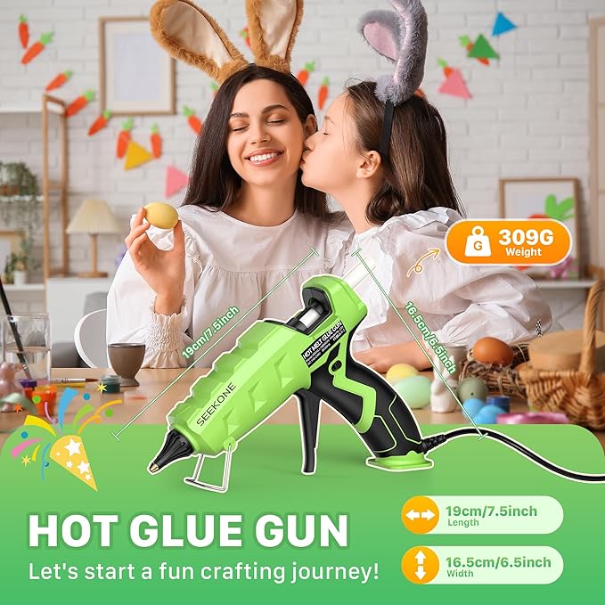 SEEKONE Full Size Hot Glue Gun, 60/100W Dual Power Large Glue Gun with 20 Pcs Premium Glue Sticks, High Temp Heavy Duty Industrial Glue Gun Kit for Quick Home Repairs, Arts, Crafts, DIY, Sealing