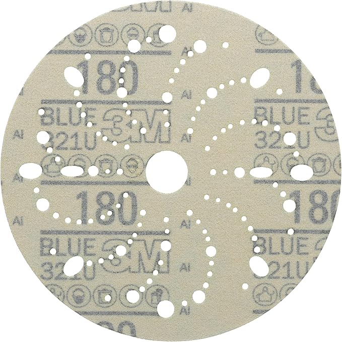 3M Hookit Blue Abrasive Disc 321U Multi-Hole, 36176, 6 in, 180, 50 Discs