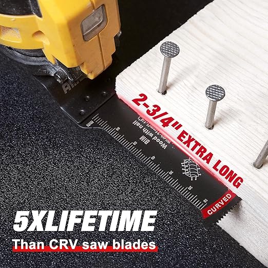 30 Pcs Extra Long Bi-Metal Oscillating Tool Blades Metal Cutting, Curved Edge Multitool Blades for Wood with Nails, Wood, Plastic, Compatible with Dewalt Milwaukee Bosch Worx Ryobi (70MM)