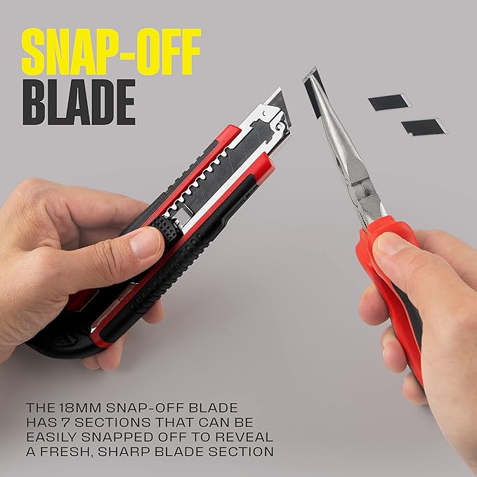 18mm Retractable Utility Knife with 4x SK2H Snap Off Black Spare Blades (18mm 1 PACK)