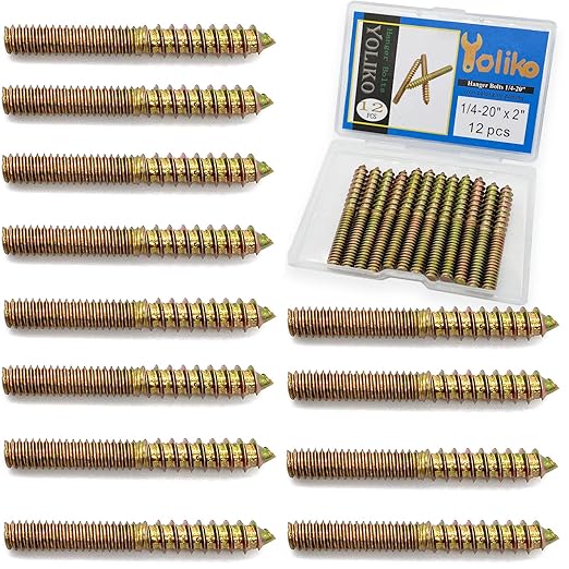 12 Pack 1/4-20 x 2 Inch Hanger Bolts 1/4-20" Double Headed Bolts 1/4 Wood Dowel Screw Self-Tapping Screw Hanger Bolts for Furniture Screws Threaded Rods Bolt 50mm Length