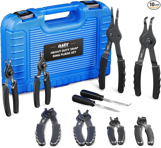Orion Motor Tech 10pc Snap Ring Pliers Set, Internal & External Circlip Pliers With Bent & Straight Pliers, Hook Pick, Heavy Duty Removal Tool, Storage Case & Gloves