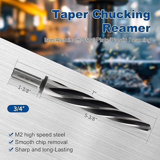 Rocaris 3/4" M2 HSS Taper Chucking Reamer Drill Bit, Taper Reamer Drill Bit for Steel, Alloy, Aluminum, Wood, Plastic