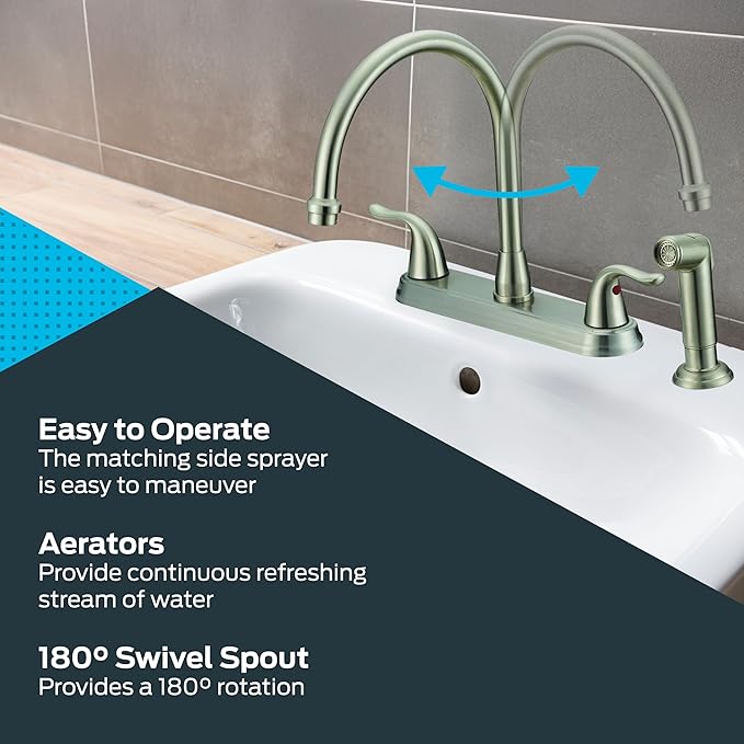 EZ-FLO Two-Handle High-Rise Kitchen Faucet with Side Sprayer, Polished Chrome Finish, 1/2 in MIP Connection, 1.75 GPM, EZ-10202