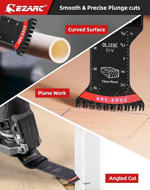 EZARC Japanese Tooth Oscillating Saw Blades, 10 PCS Extra-Long Arc Edge Oscillating Multitool Blades Clean Cut for Wood and Plastic, Universal Quick Release Multi Tool Blades Kits