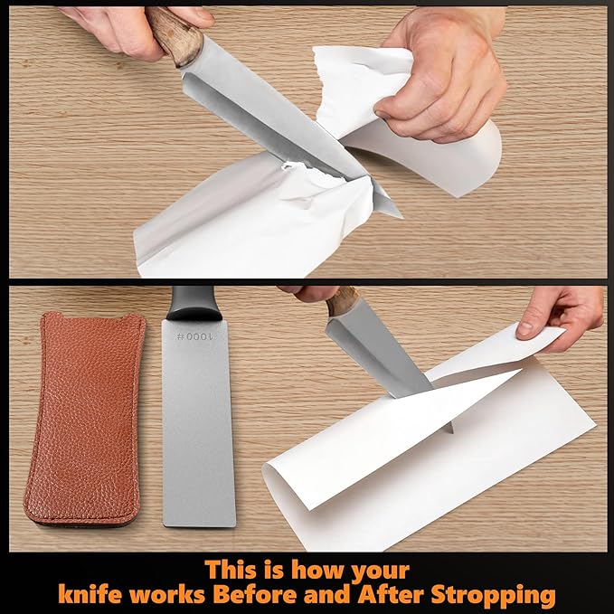 Feekoon 2 Pcs Dual Grit Diamond Sharpening Stone File Coarse 300# /Extra Fine 1000# Grit with Leather Sleeve Garden Tool Blade Sharpener for Knife, Axe, Lawn Mower Blade, Shears, Chisel Spade(Black)
