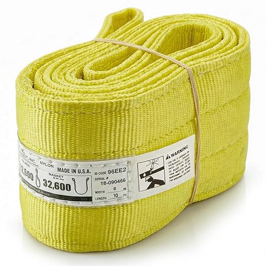 DD Sling 6 Inch x 10 Foot Nylon Lifting Sling – USA Made, 16,300 lb Vertical, 13,000 lb Choker, 32,600 lb Basket – 2-Ply Heavy Duty 900 Webbing, Type 4 Twisted Eye & Eye Rigging Sling